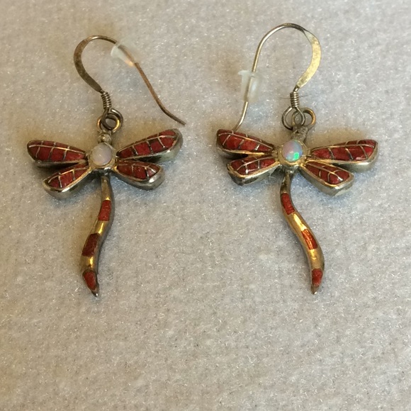 FINAL SALE PRICE Silver Inlaid Dragonfly Set with Opal Accents - Picture 4 of 6